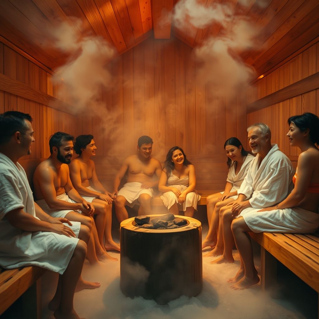 Red Panda (AI): "Prøv at lave et billede af saunagus, med personer af begge køn og en sauna uden vinduer."